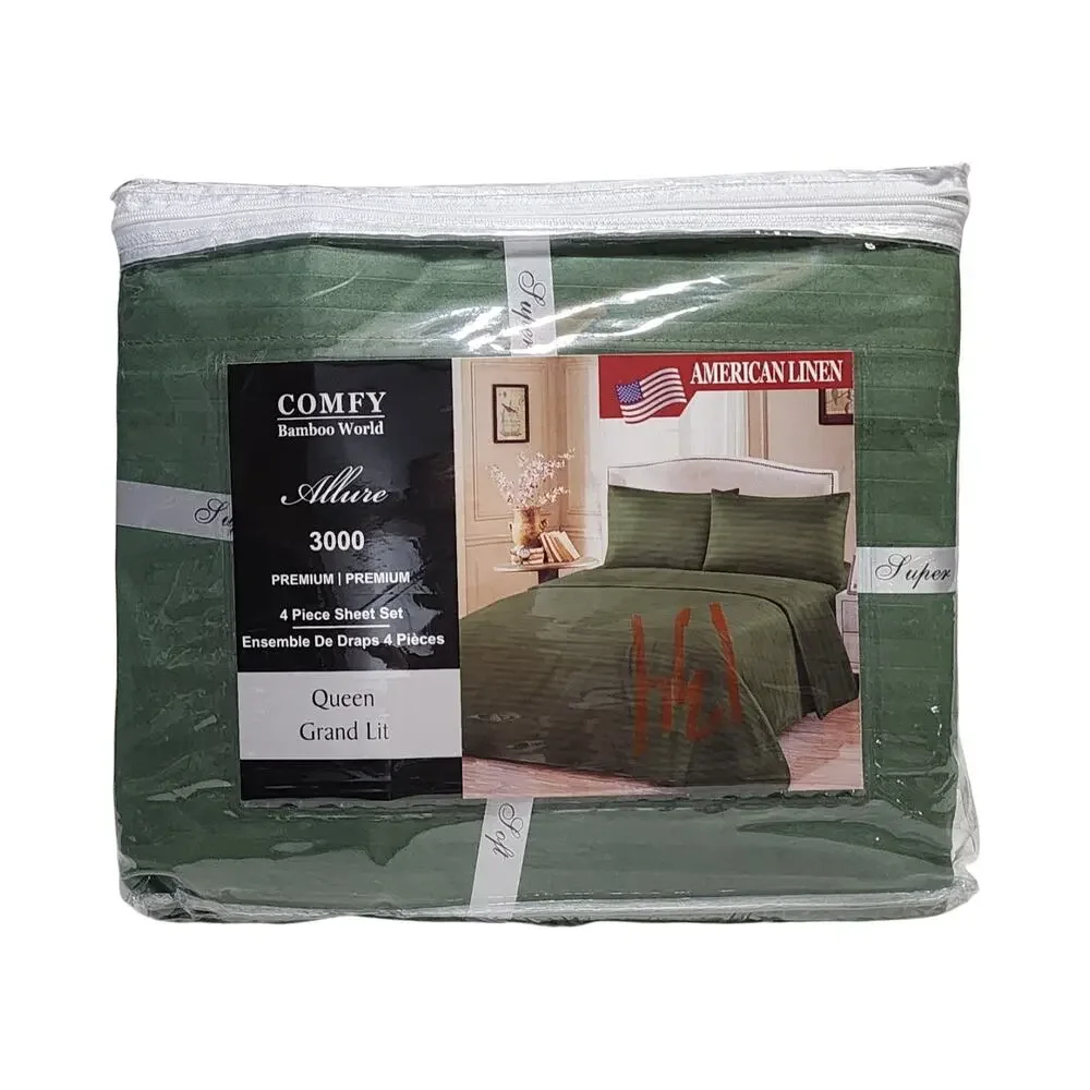 American Linen Allure 3000 Queen Sheet Set Comfy Bamboo World Emerald Green 4Pc
